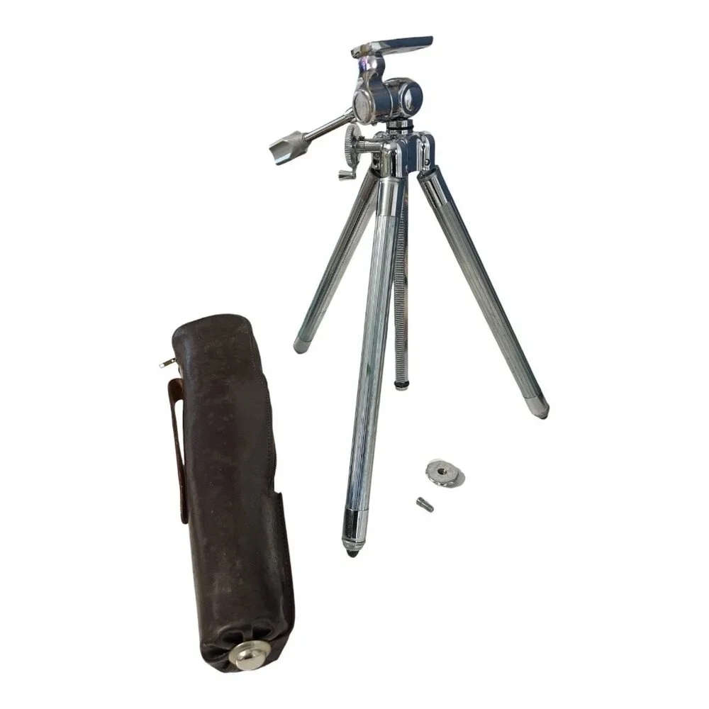 Vintage Kalimar Model PE-8 Tripod with Leather Case and Box 1960s Camera Stand